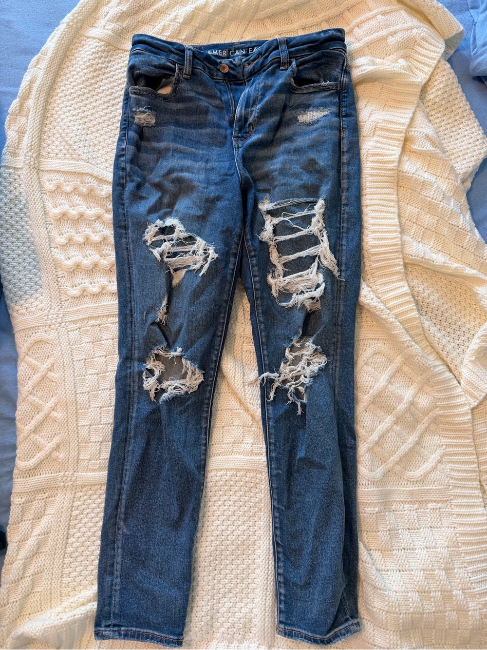 American Eagle Outfitters Dark Blue Ripped Skinny Jeans